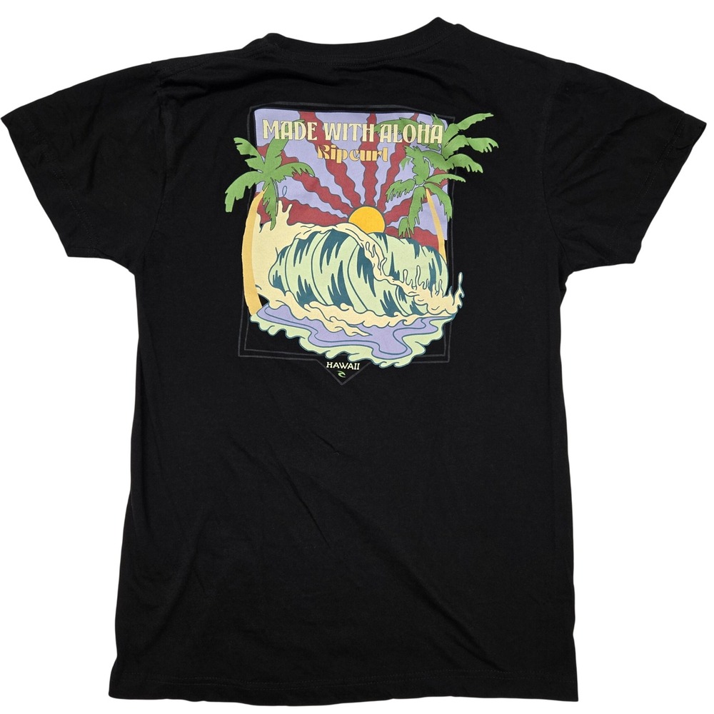 Rip Curl Hawaii Made With Aloha Graphic T-Shirt Black Small Surf Wave Tee